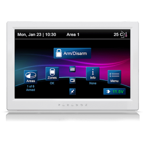 Alarm touch screen control